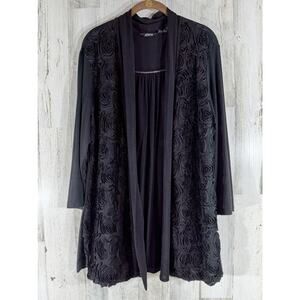Stera Womens Cardigan Size Large Black Open Front‎ Ruffled Rosettes Stretchy